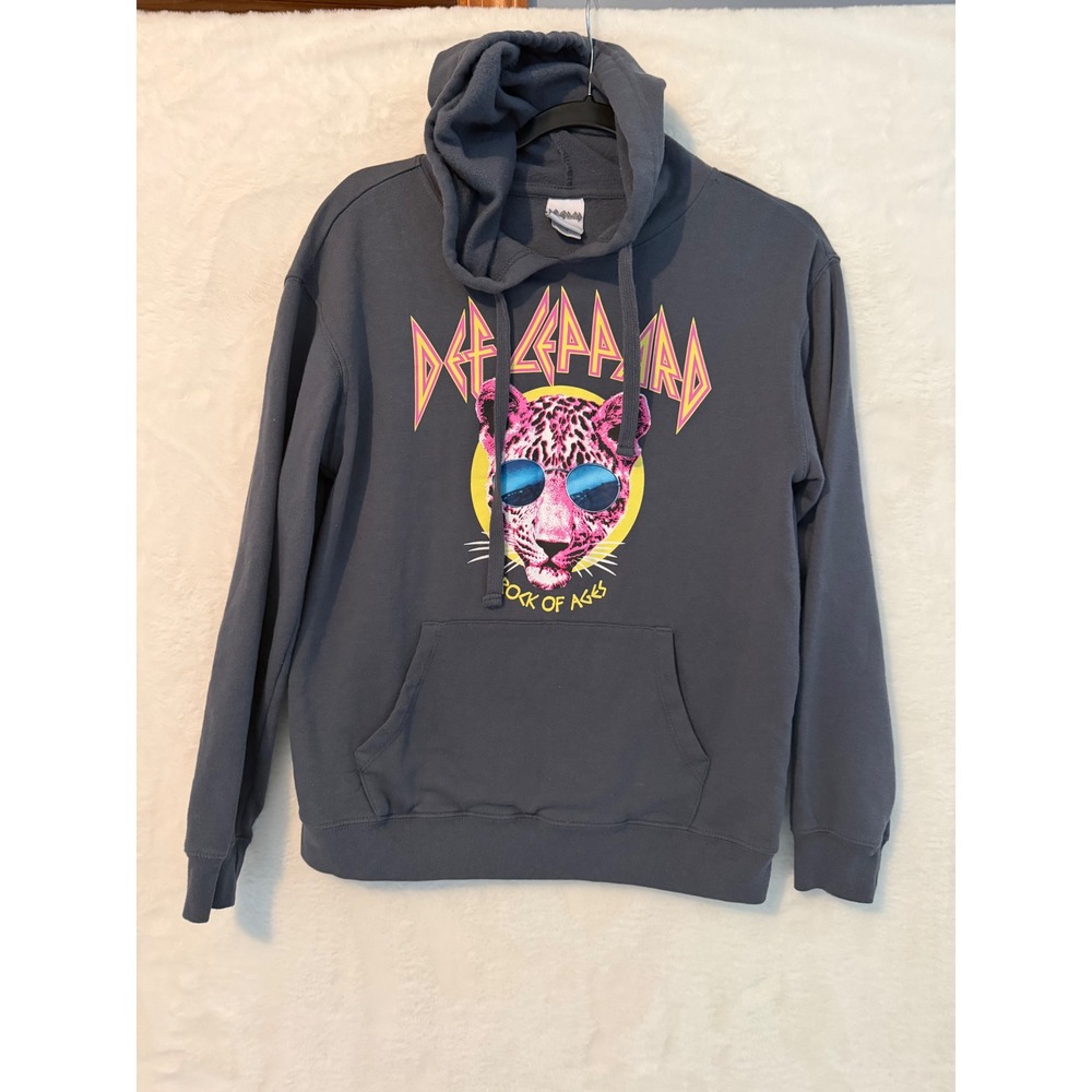Def Leppard Rock of Ages Graphic Hoodie Charcoal Gray Rock Band Sweatshirt Med